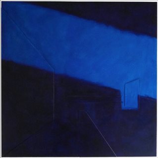 <i>Blue Overlay #3 </i> [2015] oil on ply and canvas 112 x 112cm