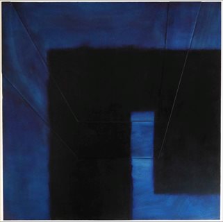 <i>Blue Overlay #4</i> [2015] oil on ply and canvas 112 x 112cm