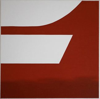 <i>Large Relief in Red and White #10</i> [2015] oil on ply and canvas 82 x 82cm
