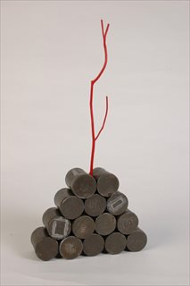 Tree in Red [2010] poplar, paint, found tins + brass 49x25x7.5cm