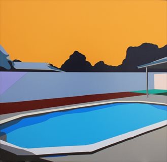 <i> Backyard pool</I> [2016] laminex on ply 90 x 90cm