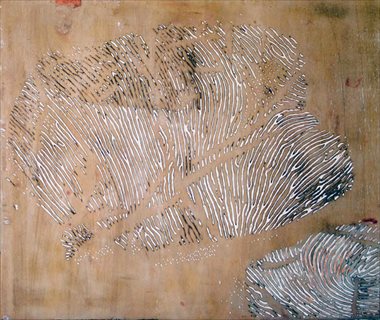 Simian Crease [2010] engraving + mixed media on plywood 100 x 130 cm