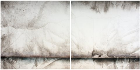 Ted LINCOLN Relativity of Speed 2012 sumi ink, acrylic + automotive clear on rice paper on alumnium 200x100cm [diptych]