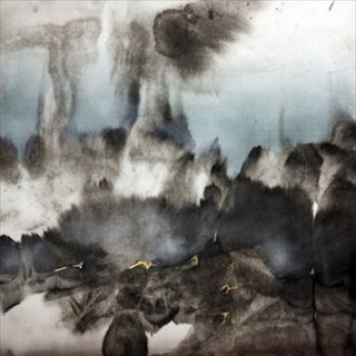 <I>As It Is</i> [2013] Sumi ink, acrylic, automotive clear + gold-leaf, on rice paper, on aluminum panel 60 x 60cm