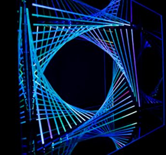 James Tapscott <I>Primaries and Secondaries</I> RGB LEDs, perspex + wood 65 x 65 x 65