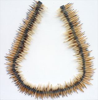 MANDY GUNN <i>Unnatural History</i> [2012] echidna quills woven on fireline twine +perspex 30x30x12cm